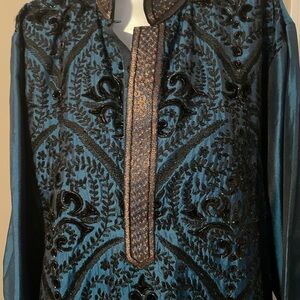 Embroidered Blue and Black Tunic